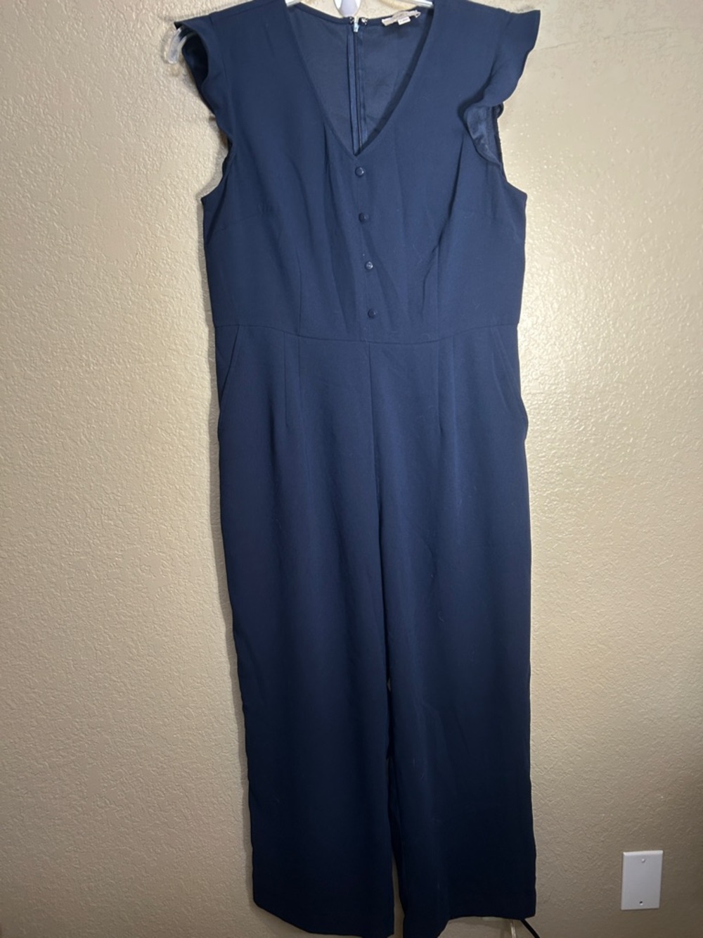 LOFT Classic Navy Jumpsuit w/ Flutter  Sleeves 21” Back Zipper Easy On & Off
